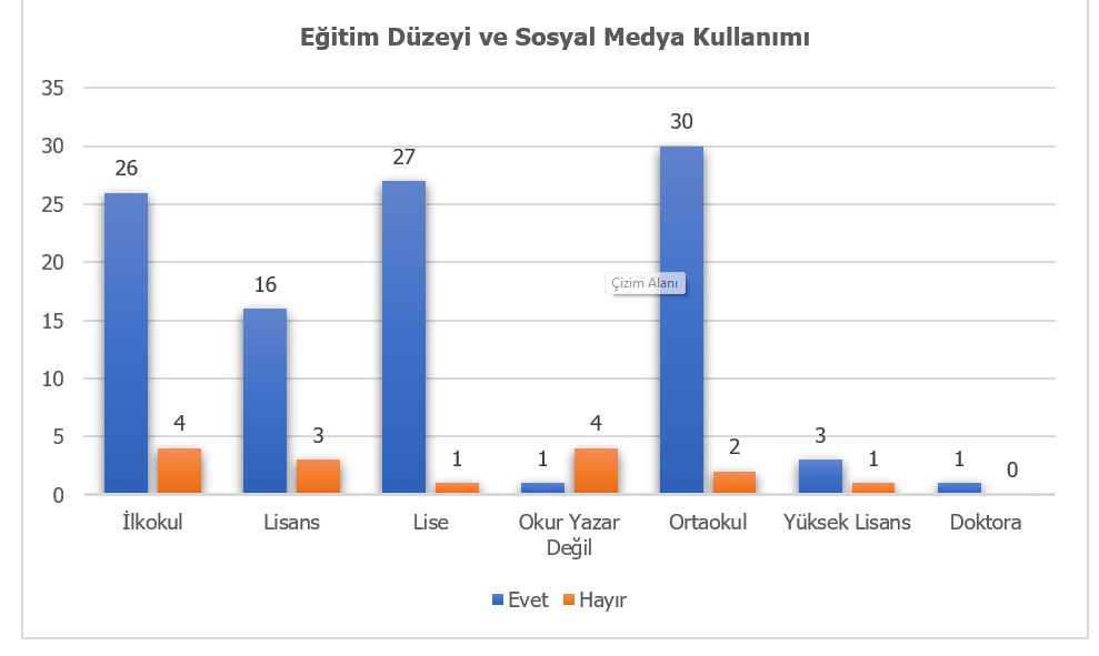 Şekil 8. Ebeveynlerin Eğitim Düzeyi ve Sosyal Medya Kullanma Durumları